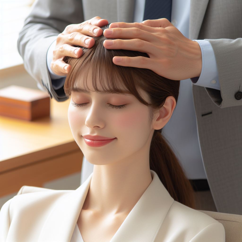 Massage indien de la tête en entreprise
